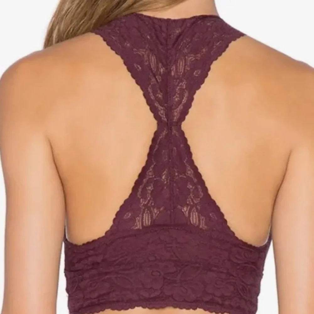 Free People Lace Halter Bralette - Rich Burgundy plumberry race back